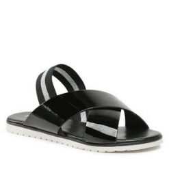 Sandały Pollini. Czarne sandały Pollini, bez wzorów, bez obcasa, na płaskiej podeszwie, bez zapięcia. Za 379.99 zł.