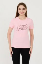 GUESS Różowy damski t-shirt bawełniany Stones&embro Tee, Rozmiar L. Czerwone t-shirty Guess, l, z aplikacjami, z bawełny, bez kołnierzyka, bez ramiączek. W wyprzedaży za 179.99 zł.