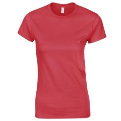 Koszulka Damska Krótki Rękaw Soft Style. Czerwone bluzki GILDAN, xl, bez wzorów, sportowe, bez kołnierzyka, bez ramiączek. Za 29.99 zł.