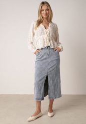 Niebieska Bawełniana Spódnica Jeansowa w Romby z Rozcięciem z Przodu Arissbeth. Niebieskie spódnice Born2be, na co dzień, l, bez wzorów, z bawełny, eleganckie. Za 119.99 zł.