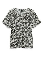 Vero Moda Bluzka w kolorze beżowo-czarnym rozmiar: XS. Brązowe bluzki Vero Moda, s, bez wzorów, z wiskozy, klasyczne, bez kołnierzyka, bez ramiączek. Za 52.42 zł.