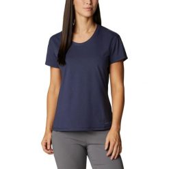 Koszulka z krótkim rękawem Sun Trek SS Tee - niebieska. Niebieskie bluzki Columbia, l, bez wzorów, z bawełny, sportowe, bez kołnierzyka, bez ramiączek. W wyprzedaży za 125.00 zł.