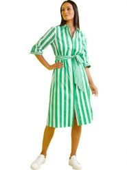Heine Sukienka w kolorze zielono-białym rozmiar: 36. Zielone sukienki Heine, na co dzień, bez wzorów, z tkaniny, bez kołnierzyka, bez ramiączek, midi, proste. Za 173.99 zł.