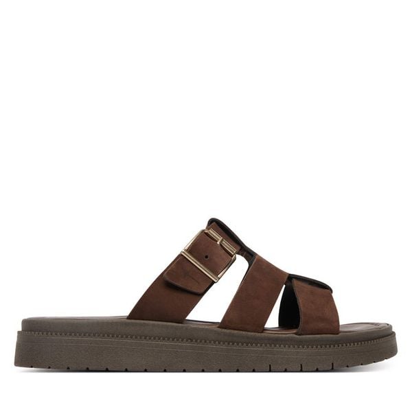 Klapki Tamaris. Brązowe klapki Tamaris, bez wzorów, bez obcasa. Za 299.99 zł.