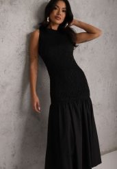 Czarna Sukienka Drop Waist Bez Rękawów Zdobiona Marszczeniem Natinelle. Czarne sukienki Renee, na co dzień, m, z aplikacjami, eleganckie, bez kołnierzyka, bez ramiączek, maxi, kopertowe. Za 129.99 zł.