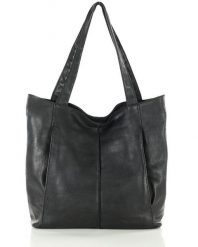 Miękka torba typu shopper skórzana na ramię - MARCO MAZZINI - czarny. Czarne shopper bez wzorów, ze skóry, na ramię, bez dodatków. Za 353.99 zł.