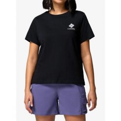 Koszulka bawełniana damska Columbia Rolling Bend Graphic. Czarne bluzki Columbia, bez wzorów, z bawełny, sportowe, bez kołnierzyka, bez ramiączek. Za 115.49 zł.