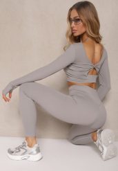 Jasnoszary Komplet Sportowy Legginsy High Waist i Longsleeve z Ozdobnym Tyłem Dasalle. Szare legginsy Renee, m, bez wzorów, z jeansu, z podwyższonym stanem, na fitness i siłownię. Za 89.99 zł.