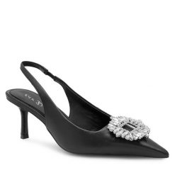 Sandały Eva Minge. Czarne sandały Eva Minge, bez wzorów, bez obcasa, na szpilce, bez zapięcia. Za 399.99 zł.