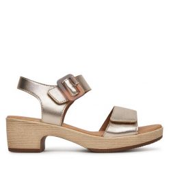 Sandały Remonte. Żółte sandały Remonte, bez wzorów, bez obcasa, na słupku, bez zapięcia. Za 369.99 zł.