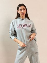 Bluza hoodie z napisem Georgia - szary. Szare bluzy sportowe Sinsay, l, bez wzorów, bez kaptura. Za 39.99 zł.