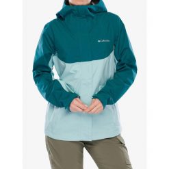 Kurtka przeciwdeszczowa damska Columbia Wahkeena Falls 3L Shell. Zielone kurtki sportowe Columbia, l, bez wzorów, bez kaptura, trekkingowe. Za 555.99 zł.