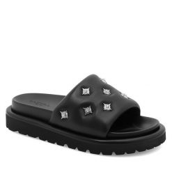 Klapki Badura. Czarne klapki Badura, bez wzorów, bez obcasa. Za 229.99 zł.
