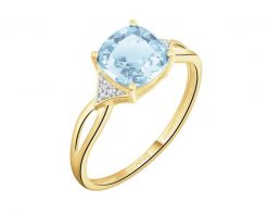 Pierścionek z żółtego złota z diamentami i topazem Sky Blue - próba 585. Niebieskie pierścionki Apart, z diamentem, złote. Za 2,390.00 zł.