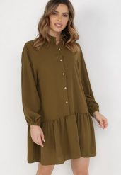Ciemnozielona Sukienka Amarheis. Zielone sukienki Born2be, l, bez wzorów, bez kołnierzyka, bez ramiączek, mini. Za 54.99 zł.