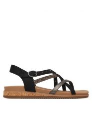 Skechers Sandały Desert Kiss Low 114713/BLK Czarny. Czarne sandały Skechers, bez wzorów, ze skóry, bez obcasa, na płaskiej podeszwie, bez zapięcia. Za 229.99 zł.