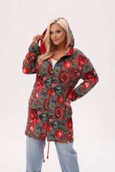 Bluza z kapturem Granada - print w owoce granatu i kwiaty piwonii PLUS SIZE XXL OVERSIZE JESIEŃ. Czerwone bluzy Moda Size Plus Iwanek, na jesień, plus size, z aplikacjami, z bawełny, z kapturem. Za 329.90 zł.