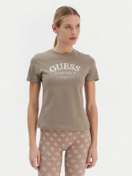 Guess T-Shirt V6RI02 J1314 Beżowy Regular Fit. Brązowe t-shirty Guess, m, z aplikacjami, z bawełny, bez kołnierzyka, bez ramiączek. Za 159.99 zł.