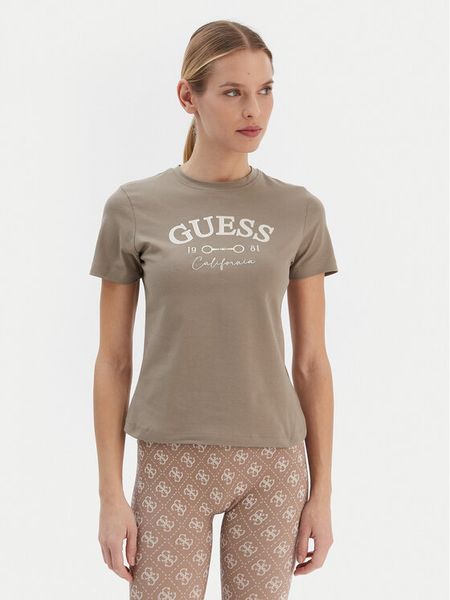 Guess T-Shirt V6RI02 J1314 Beżowy Regular Fit. Brązowe t-shirty Guess, m, z aplikacjami, z bawełny, bez kołnierzyka, bez ramiączek. Za 159.99 zł.