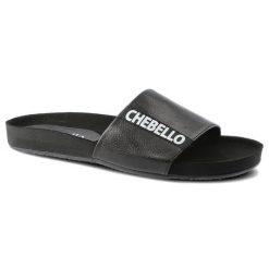 Czarne Klapki Chebello Damskie Wygodne Buty. Czarne klapki CheBello, z aplikacjami, z materiału, bez obcasa. Za 141.00 zł.