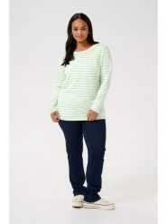 KAFFE curve Koszulka w kolorze zielono-kremowym rozmiar: S. Zielone bluzki KAFFE curve, s, bez wzorów, z bawełny, bez kołnierzyka, bez ramiączek. Za 60.99 zł.