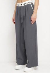Szare Szerokie Palazzo Spodnie z Wysokim Stanem Zapinane na Zamek i Guziki Folina. Szare spodnie materiałowe Born2be, do pracy, l, bez wzorów, z bawełny, z podwyższonym stanem, plus size. Za 149.99 zł.