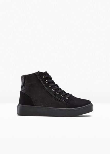 Wysokie sneakersy ze wzorem w kwiaty. Czarne botki bonprix, bez wzorów, bez obcasa, na platformie, bez zapięcia. Za 122.99 zł.