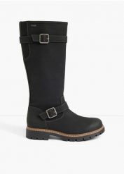 Kozaki sznurowane Tom Tailor z klamrami. Czarne kozaki bonprix, bez obcasa, bez zapięcia. Za 299.99 zł.