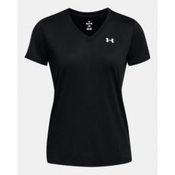 Koszulka treningowa damska Under Armour UA Tech V-Neck. Czarne koszulki sportowe Under Armour, bez wzorów, bez ramiączek. Za 87.99 zł.