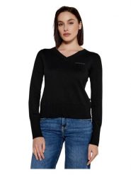 Guess Jeans Sweter w4br84z3ho2-jblk Czarny Regular Fit. Czarne swetry Guess Jeans, xs, z aplikacjami, z bawełny, bez ramiączek. Za 349.99 zł.