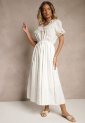 Biała Bawełniana Sukienka w Stylu Boho z Kieszonkami Orrane. Białe sukienki Renee, na lato, l, bez wzorów, z bawełny, boho, bez kołnierzyka, bez ramiączek, maxi. Za 99.99 zł.