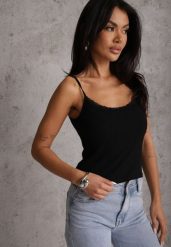 Czarny Bieliźniany Top z Bawełny z Koronką na Regulowanych Ramiączkach Beralisse. Czarne topy Renee, m, bez wzorów, z bawełny, bez kołnierzyka, bez ramiączek. Za 39.99 zł.