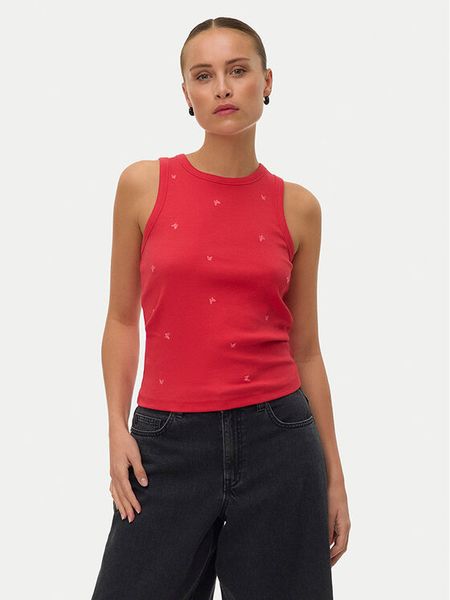 Vero Moda Top Naja 10341964 Czerwony Slim Fit. Czerwone topy Vero Moda, m, bez wzorów, z bawełny, bez kołnierzyka, bez ramiączek. Za 75.99 zł.