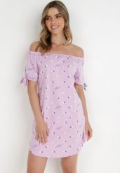Fioletowa Sukienka Hermusa. Fioletowe sukienki Born2be, na lato, s, z aplikacjami, z bawełny, bez kołnierzyka, bez ramiączek, mini. Za 24.99 zł.