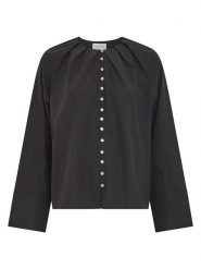 MOSS COPENHAGEN Bluzka w kolorze czarnym rozmiar: M/L. Czarne bluzki Moss Copenhagen, l, bez wzorów, bez kołnierzyka, bez ramiączek. Za 148.45 zł.