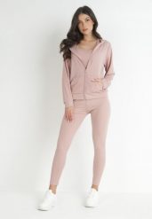 Jasnoróżowy Komplet Sportowy 3-częściowy Bluza Legginsy i Top Fika. Czerwone legginsy Born2be, l, bez wzorów. Za 64.99 zł.
