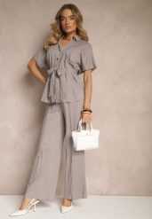 Szary Komplet z Wiskozy o Kroju Oversize Spodnie i Koszula z Paskiem Normell. Szare koszule Renee, l, bez wzorów, z tkaniny, eleganckie, bez kołnierzyka, bez ramiączek. Za 209.99 zł.