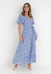 Niebieska Sukienka Theminophe. Niebieskie sukienki Born2be, na co dzień, m, bez wzorów, z materiału, bez kołnierzyka, bez ramiączek, maxi, kopertowe. Za 29.99 zł.