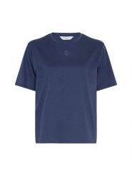 MOSS COPENHAGEN Koszulka "Melea" w kolorze granatowym rozmiar: M/L. Niebieskie bluzki Moss Copenhagen, l, bez wzorów, z bawełny, bez kołnierzyka, bez ramiączek. Za 96.83 zł.