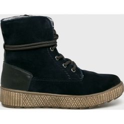 Jana - Botki. Niebieskie botki JANA, bez wzorów, z materiału, z okrągłym noskiem, bez obcasa, bez zapięcia. W wyprzedaży za 239.90 zł.