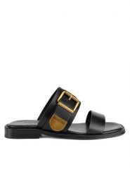 Badura Klapki LOTUS-118261 Czarny. Czarne klapki Badura, bez wzorów, ze skóry, bez obcasa. Za 195.99 zł.