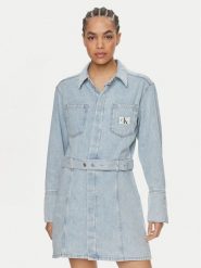 Calvin Klein Jeans Sukienka jeansowa J20J222784 Niebieski Regular Fit. Niebieskie sukienki Calvin Klein Jeans, xl, bez wzorów, z bawełny, bez kołnierzyka, bez ramiączek. Za 319.99 zł.
