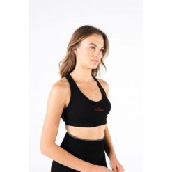 Biustonosz fitenss bezszwowy z wełny Merino 100%. Czarne biustonosze WOOLONA, bez wzorów, z wełny. W wyprzedaży za 175.50 zł.