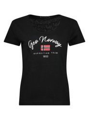 Geographical Norway Koszulka "Jopera" w kolorze czarnym rozmiar: L. Czarne bluzki Geographical Norway, l, bez wzorów, z bawełny, bez kołnierzyka, bez ramiączek. Za 48.62 zł.