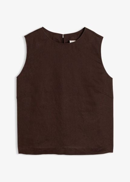 Krótki top z czystego lnu. Białe topy bonprix, bez wzorów, bez kołnierzyka, bez ramiączek. Za 119.99 zł.