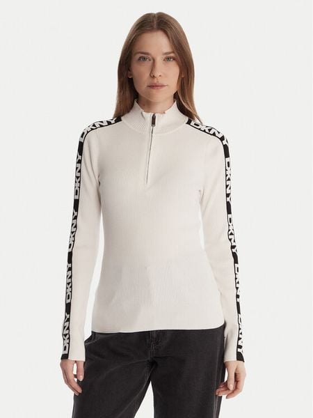 DKNY Sweter P5MSAY01 Écru Slim Fit. Swetry DKNY, s, bez wzorów, z wiskozy, bez ramiączek. Za 399.99 zł.