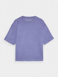 4F T-shirt regular z modalem damski - granatowy XL. Niebieskie t-shirty 4f, xl, bez wzorów, z dzianiny, bez kołnierzyka, bez ramiączek. W wyprzedaży za 39.99 zł.