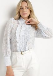 Niebieska Koszula z Koronki z Ozdobnymi Guzikami Zelmi. Niebieskie koszule Born2be, m, bez wzorów, z jeansu, klasyczne, bez kołnierzyka, bez ramiączek. Za 54.99 zł.
