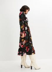 Sukienka midi z nadrukiem. Czarne sukienki bonprix, bez wzorów, bez kołnierzyka, bez ramiączek, midi. Za 139.99 zł.