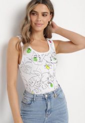 Biały Top Bawełniany z Florystycznym Motywem Bileria. Białe topy Born2be, s, bez wzorów, z bawełny, bez kołnierzyka, bez ramiączek. Za 9.99 zł.